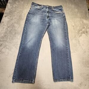 Levi's 505 Jeans Mens 34x28 Blue Medium‎ Wash Straight Fit Stretch Denim Paint